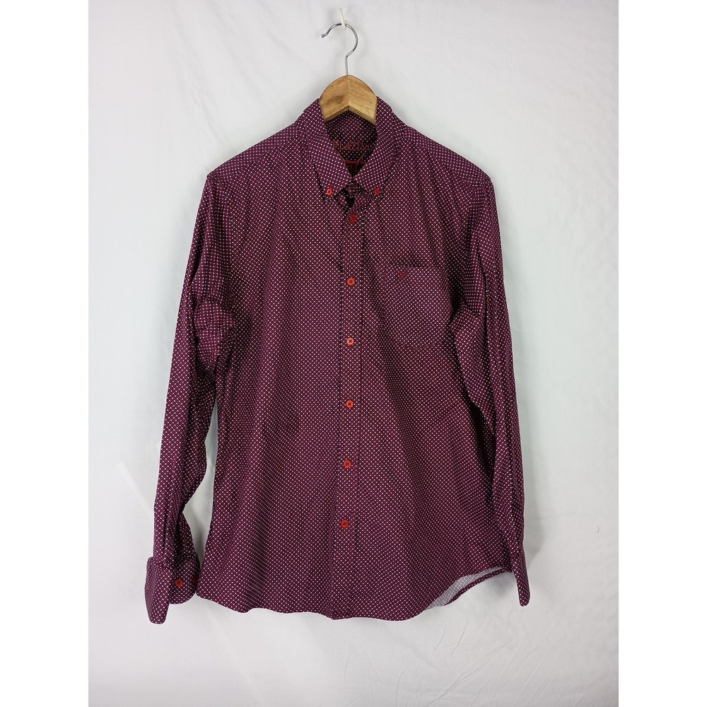 Platini Mens Long Sleeve Button‎ Down Shirt All Over Print Size Large